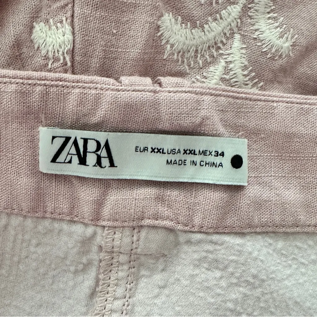 Zara XXL linen blend embroidered Pink Wide-Leg Pants - Image 5