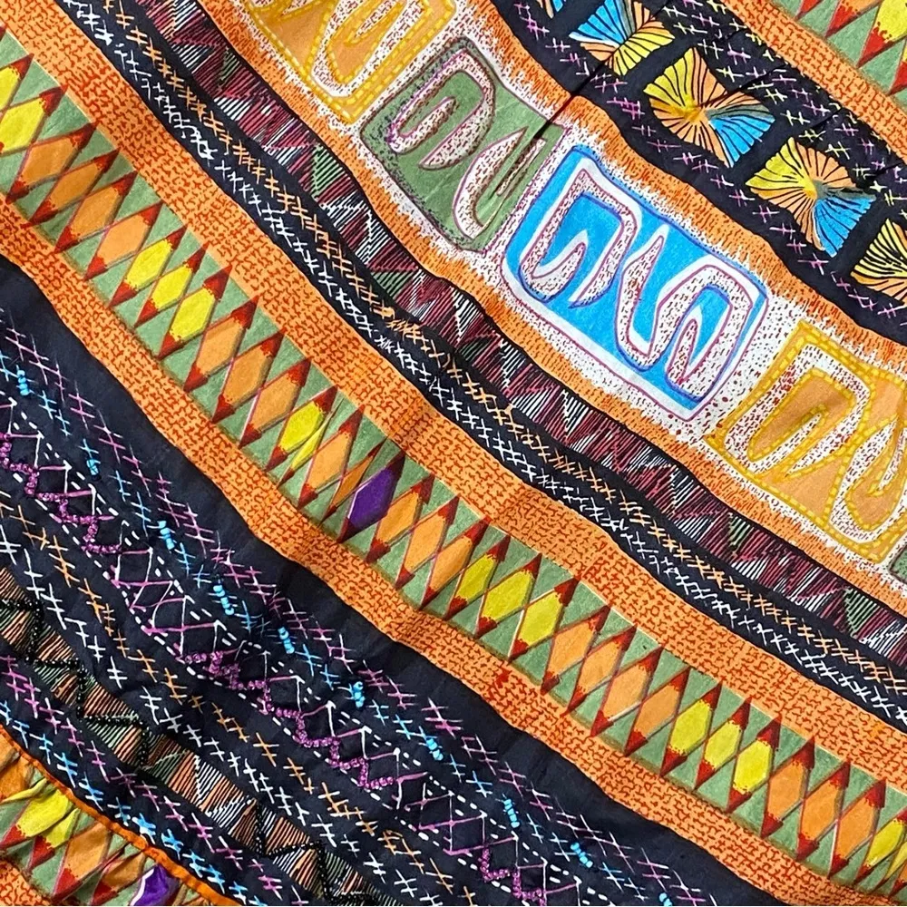 Chicos Skirt Women 2 Large Colorful 100% Silk Pull On Elastic Waist Beaded Boho - Image 3