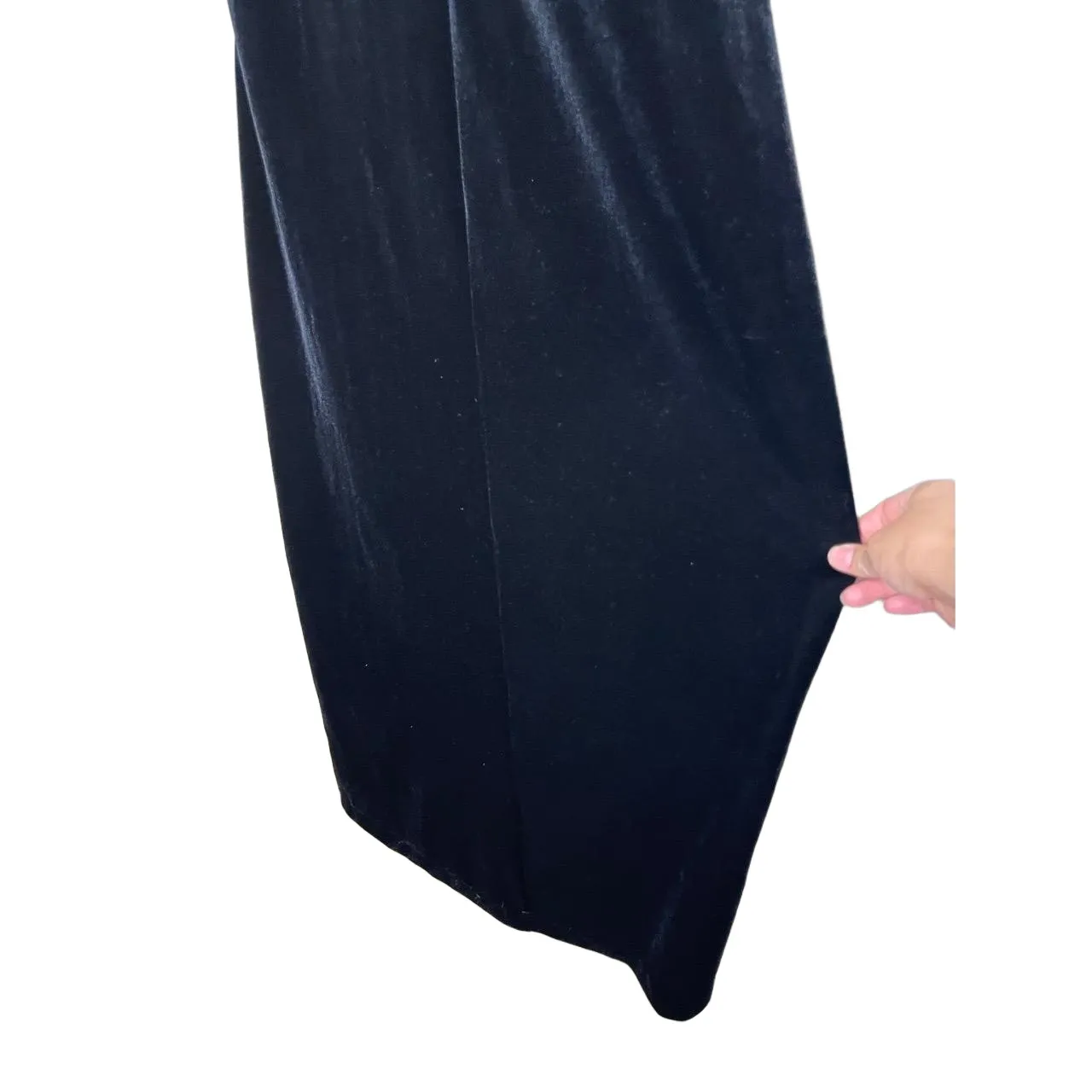 AMANDA‎ SMITH Black Velvet Sheer Lace Top Vintage Maxi Evening Dress 10 - Image 4