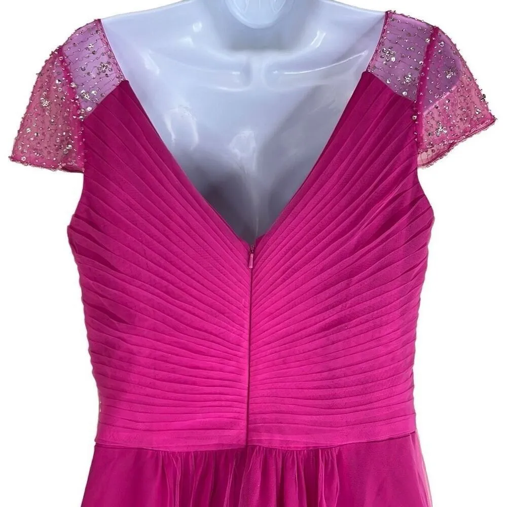 JJs House Hot Pink Formal Ballgown Dress Hi Low Beaded Cap Sleeves Barbie Prom - Image 7