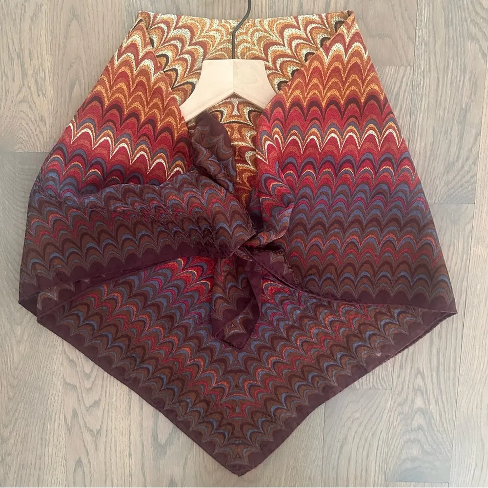 Vintage Missoni Marbled Silk Scarf in Red, Rust, Blue, Brown, Cream 33.5" Square - Image 6