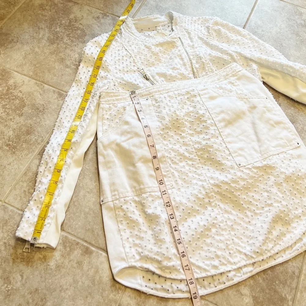 Rebecca Taylor Vintage Denim Skirt Jacket Set Zipper Textured Eyelet Cotton 6 - Image 7