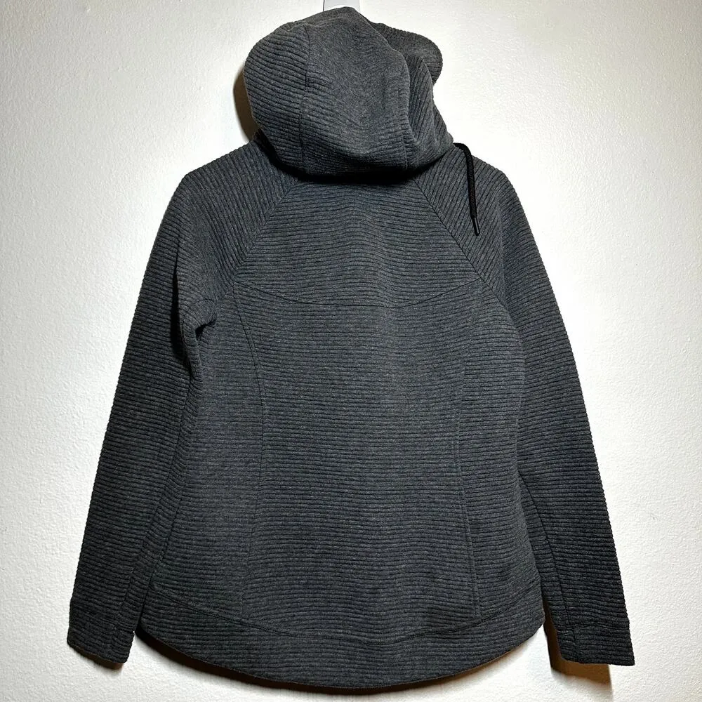 Stoic Jacket Drawstring Hood Ribbed Full Zip Cotton Long Sleeve Knit Gray Medium - Image 7