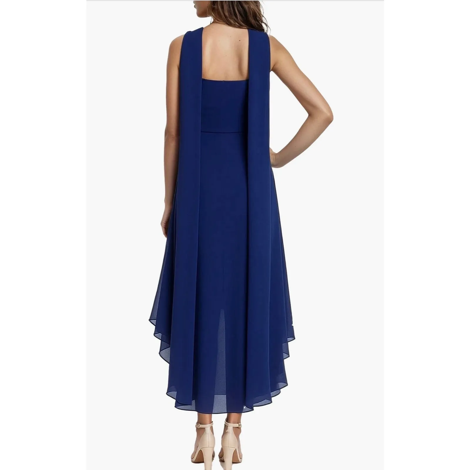 Jewel Badgley Mischka Navy Chiffon Slipdress - Image 2