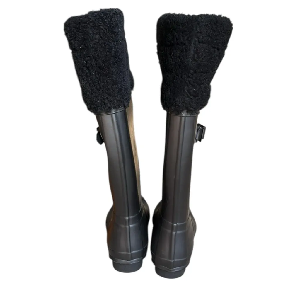 Hunter Original Shearling Cuffs Tall Boots in Black - Image 5