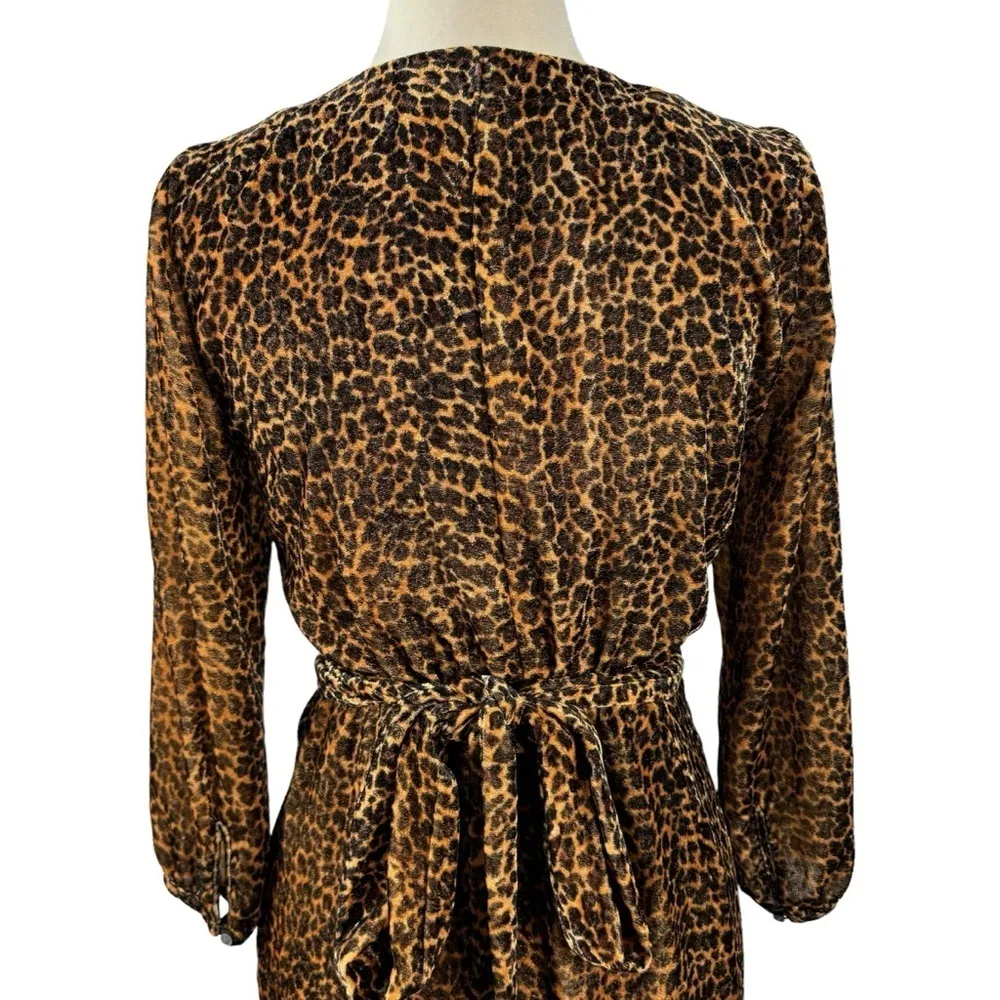 J. Crew Velvet Drapey Wrap Dress Leopard Long Sleeve Size Petite 4 K0145 Career - Image 9