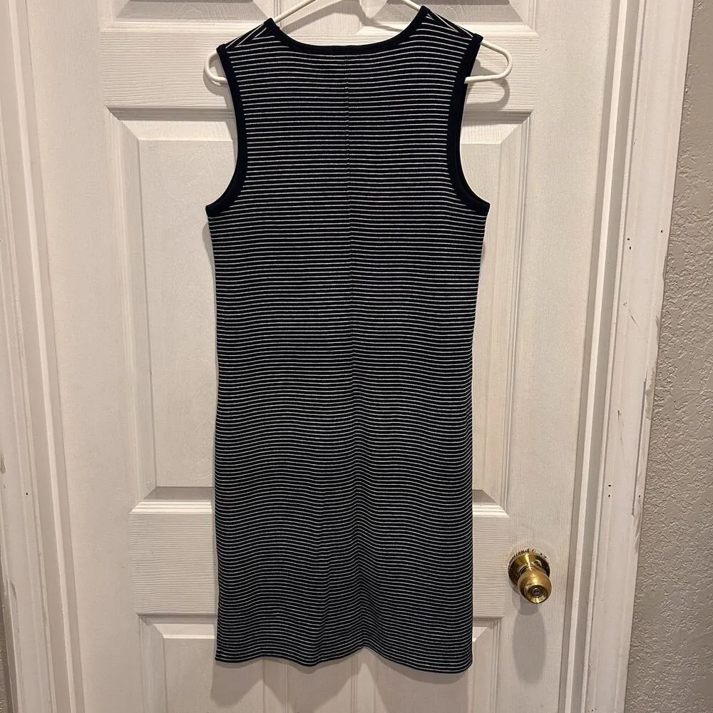 J. CREW Sleeveless Dress Small‎ Navy White Striped Cotton Stretch Nautical Style Blue - Image 5