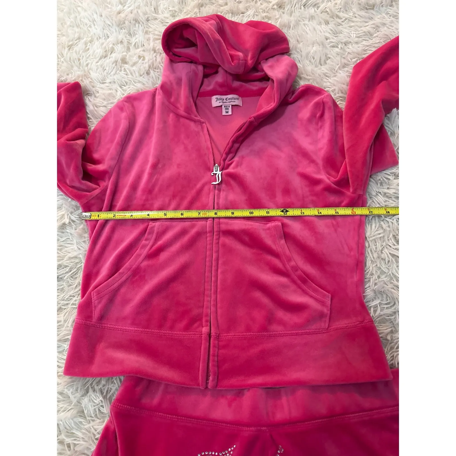 Juicy Couture Velour Tracksuit Pink Hoodie Pants Rhinestone Logo Size M NWOT - Image 5