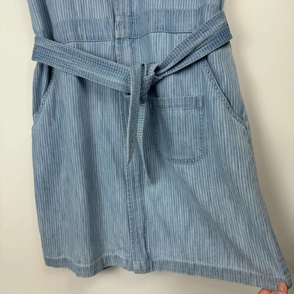 Apiece Apart Womens Denim Pinstripe Dress Belted Waist Sz M/L - Image 9