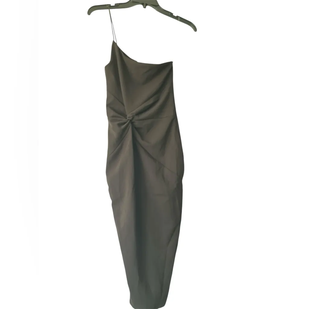 NWT Nookie Lust One Shoulder Black Midi Dress Tight Ruched Knot Size Small - Image 5