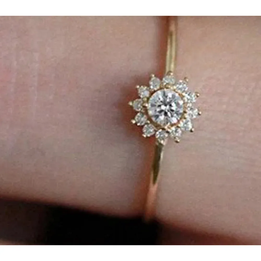 14k Gold‎ Filled Micro Simulated Diamond Sunflower Ring Size 7 - Image 11