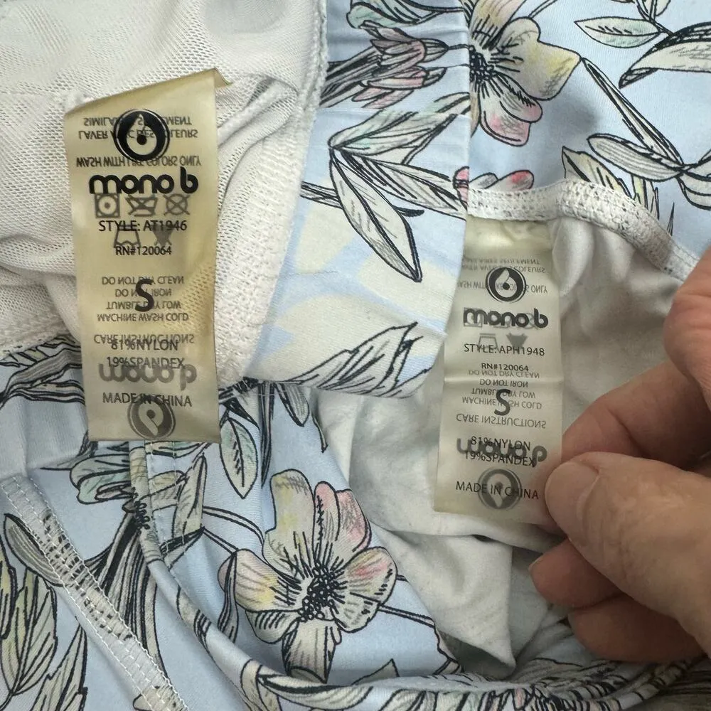 Mono B Blue Floral Print Sports Bra Leggings Activewear Matching Set Size Small - Image 10