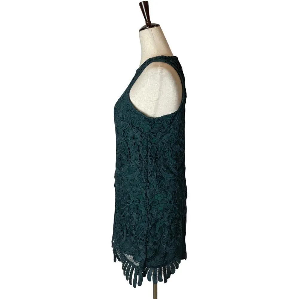 Lovers + Friends Green Lace Sleeveless Round‎ Neck Caspian Shift Dress Size S - Image 4