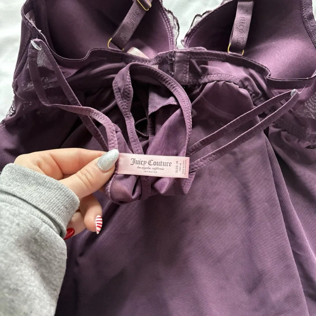 NWT Juicy Couture Intimates Chemise Slip G String Purple Womens Size Medium Sexy - Image 12