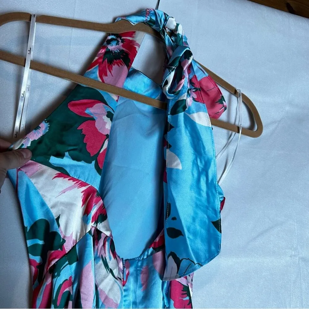 NWT Lulus Charming Celebrations Light Blue Floral Halter Midi Dress Size XS - Image 8