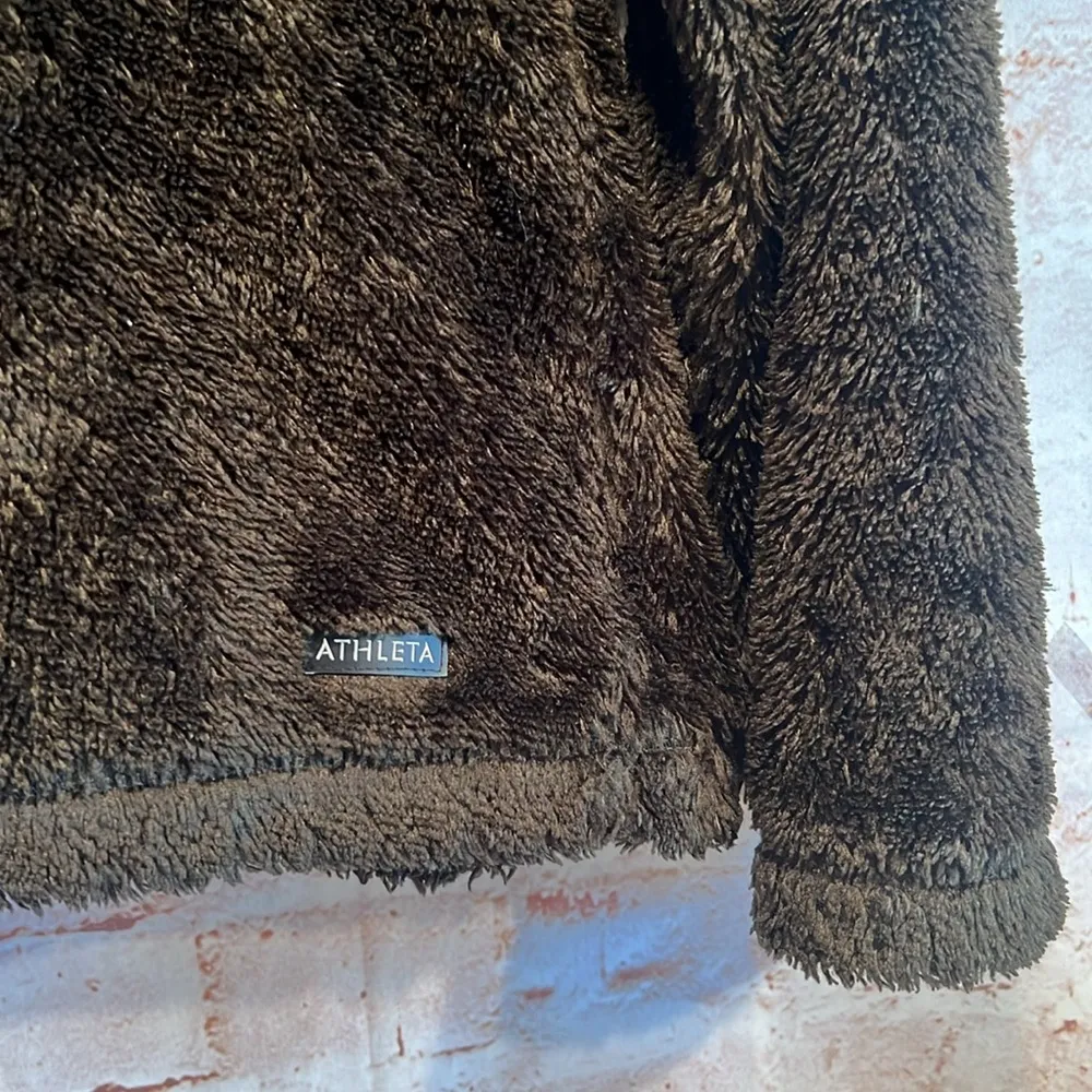 Athleta Womens Medium Polartec Jacket Green Fleece Lined 1/4 Zip Fuzzy Pullover - Image 4