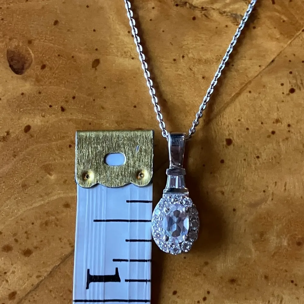 Natural Rainbow Moonstone Moissanite Sterling Silver Halo Necklace - Image 3