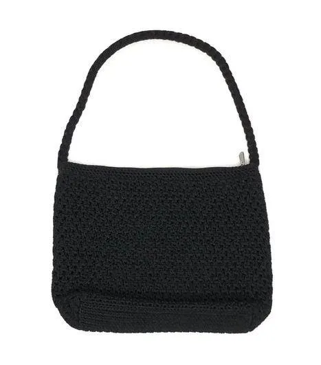 The Sak Black Macrame Tote Purse Shoulder Bag Medium Zipper Closure Boho Chic - Image 1