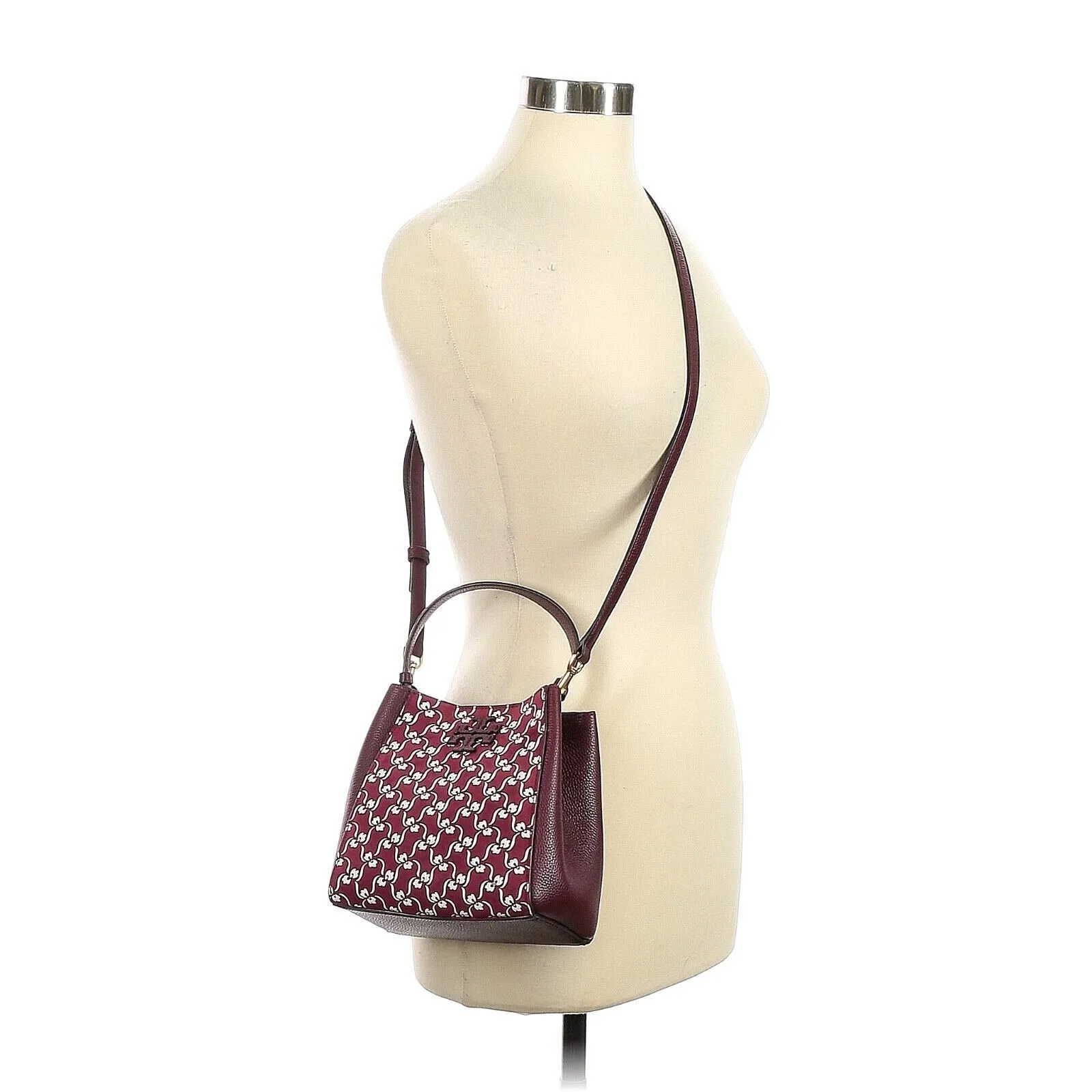 TORY BURCH McGraw Burgundy Leather High Frequency Small Bucket Crossbody Bag - Image 2
