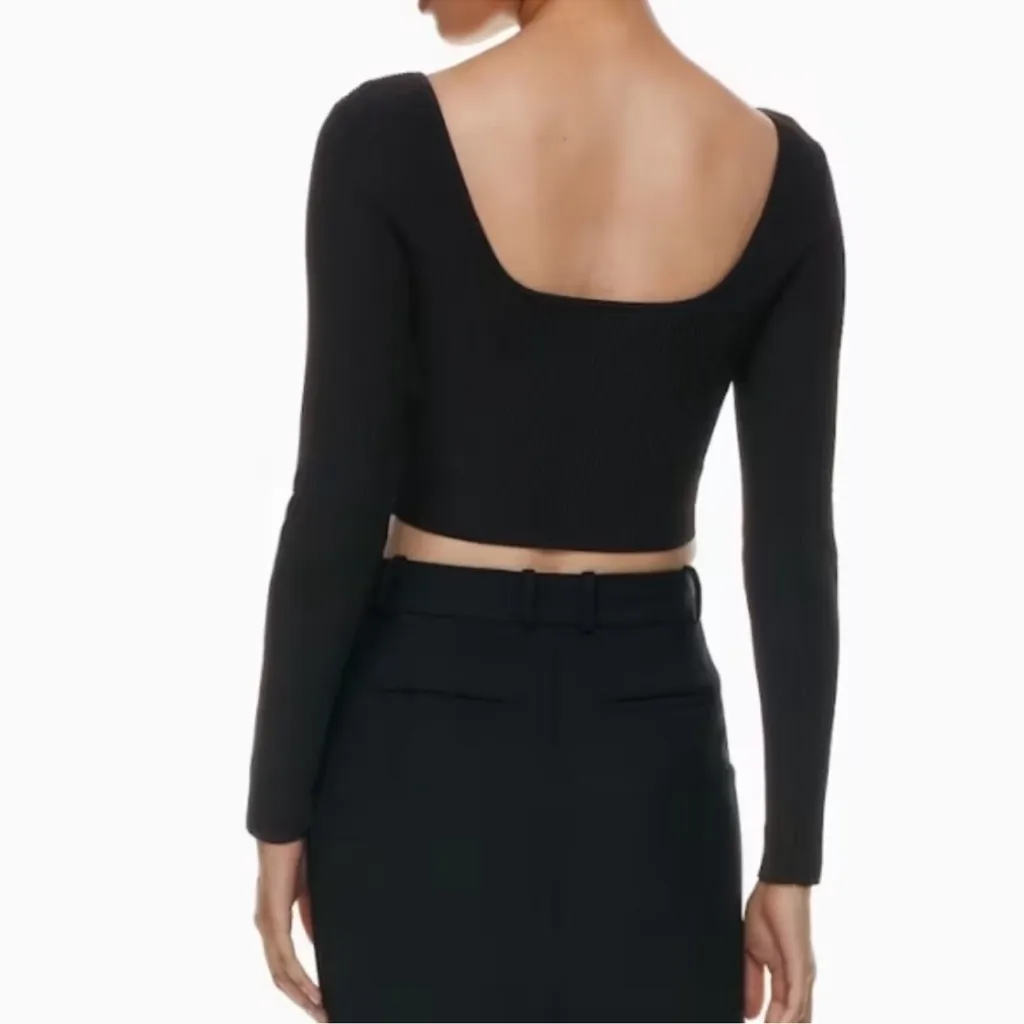 Aritzia Babaton Black Sculpt Knit Square Neck Cropped Long Sleeve Crop Top XS - Image 12