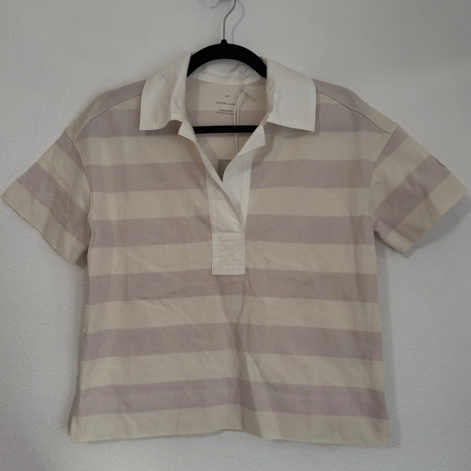 NWT Everlane The Oversized Rugby Striped Polo Shirt Purple Organic Cotton XXS - Image 3