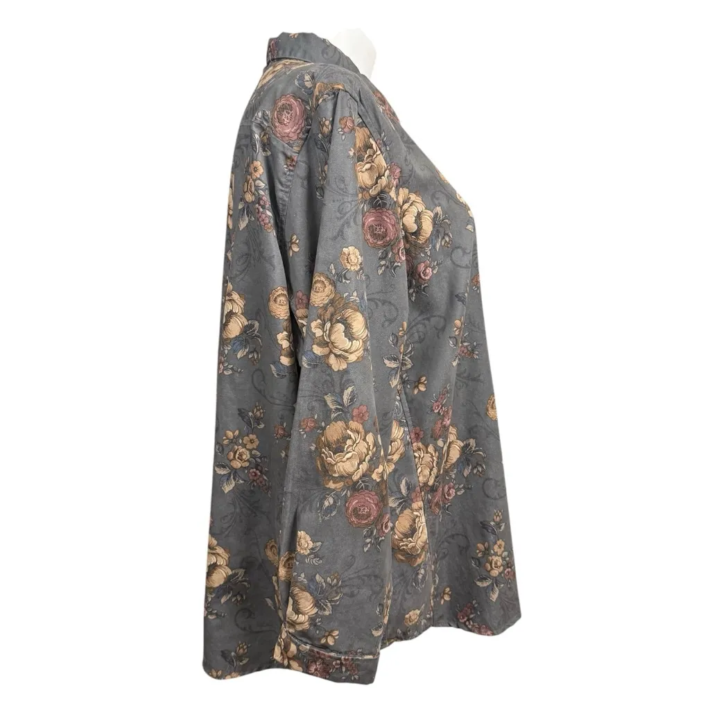 Natural Reflections 3X Grey Floral Button Down Shirt - Image 4