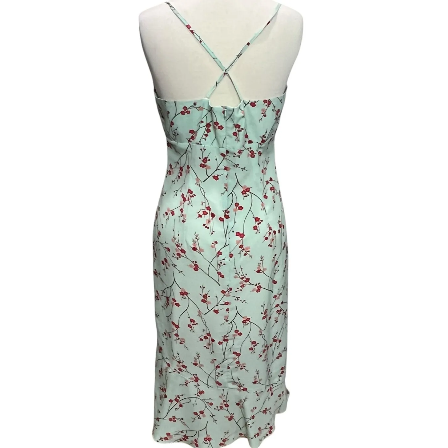 Express Y2K Slip Dress 7/8 Mint Green Red Cherry Blossom Floral Fairy Cottage - Image 4