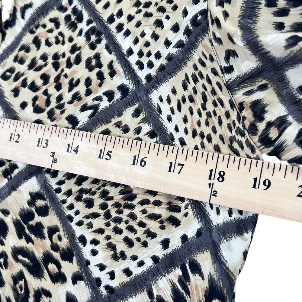 VTG Corey B Silk Leopard Print Blouse Top 4 Long Sleeve Button Down Animal Print Tan - Image 6