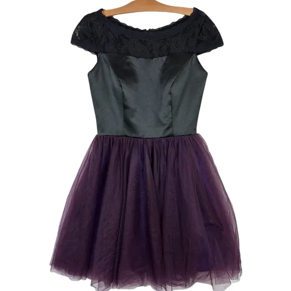 Womens Purple Black Lace‎ Tulle Skirt Dress sz M Short Sleeve Whimsigoth Y2k Size M - Image 2