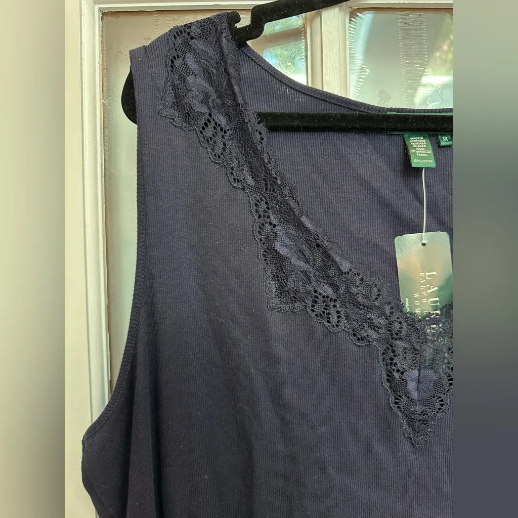 Lauren Ralph Lauren Dark Navy Lace Women's Tank Top Camisole Plus Size 3X NWT - Image 2