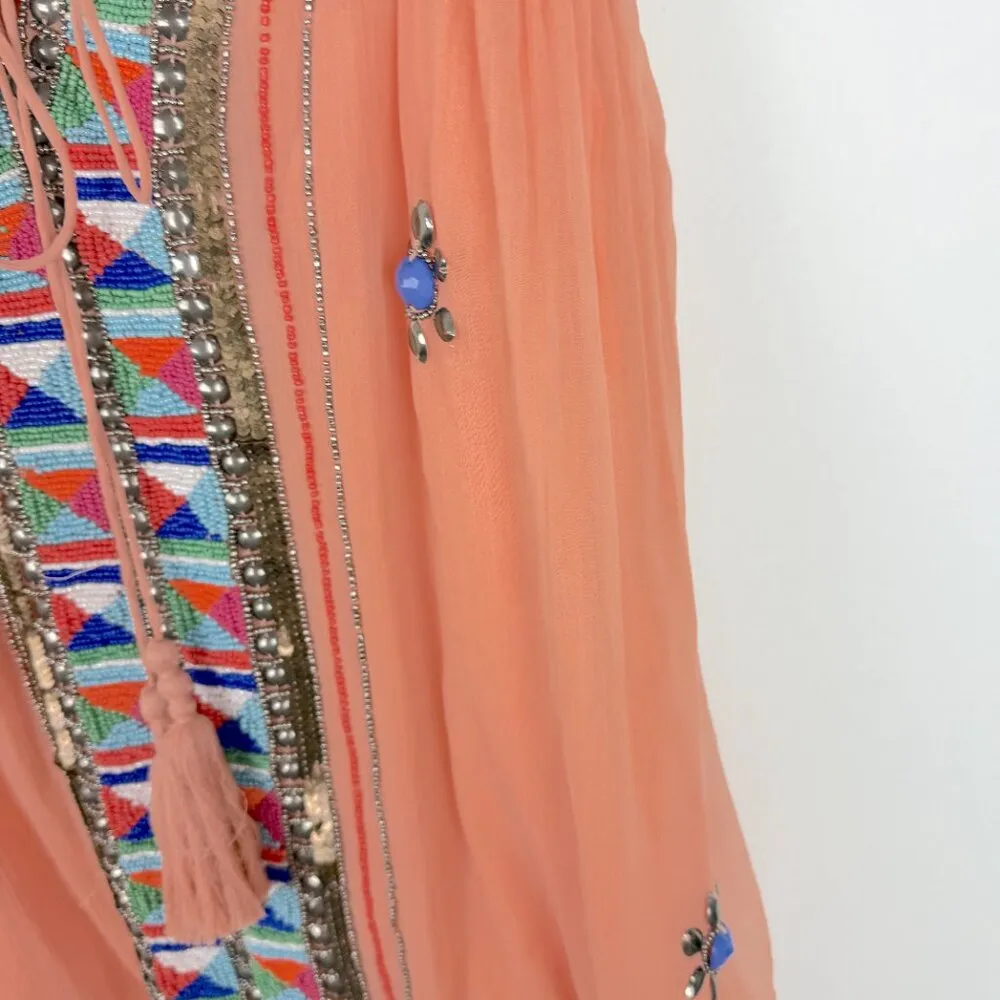 NWOT Boston Proper Embellished Beaded Swing Dress Sleeveless Orange Size XS NEW - Image 5