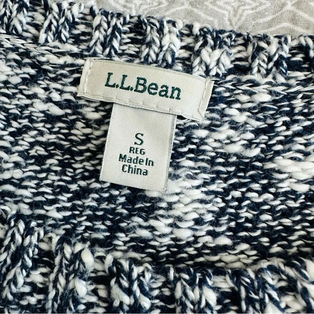 L.L. Bean 100% Cotton Navy Blue Gray Striped Marled Crew Neck Sweater Size S - Image 5