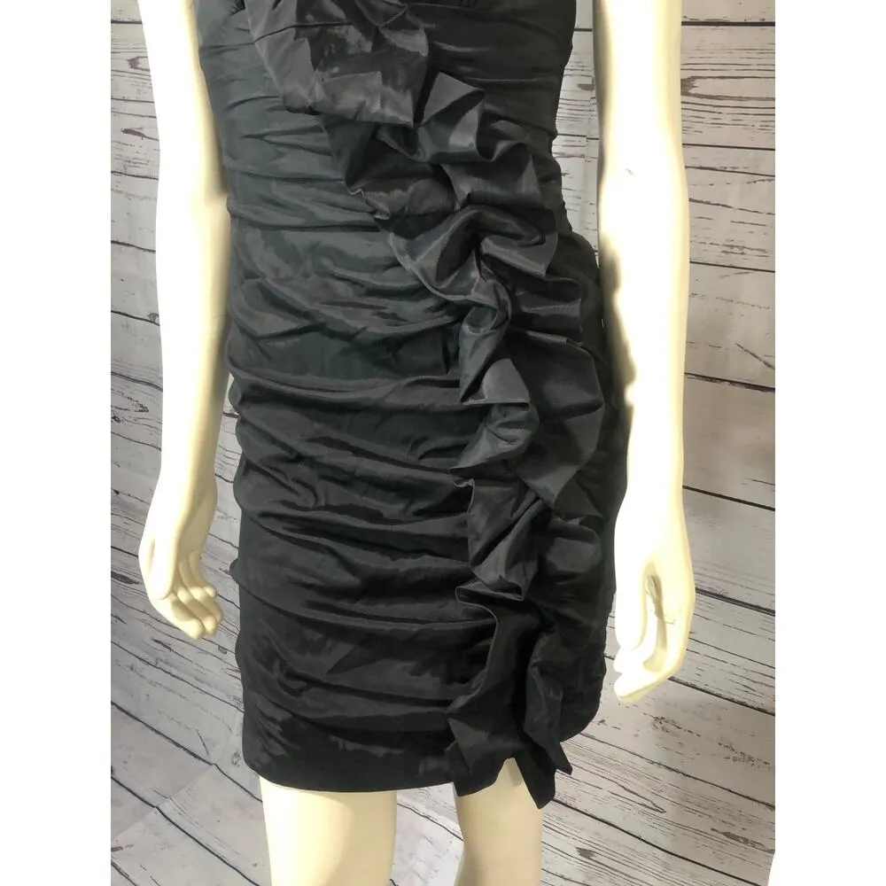 Betsy & Adam by Linda Bernell one shoulder ruched sexy black dress size 4 - Image 7