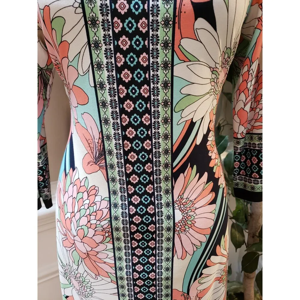 London Times Shift Dress Women 8 Multi Floral Long Sleeve Round Neck Stretch - Image 9
