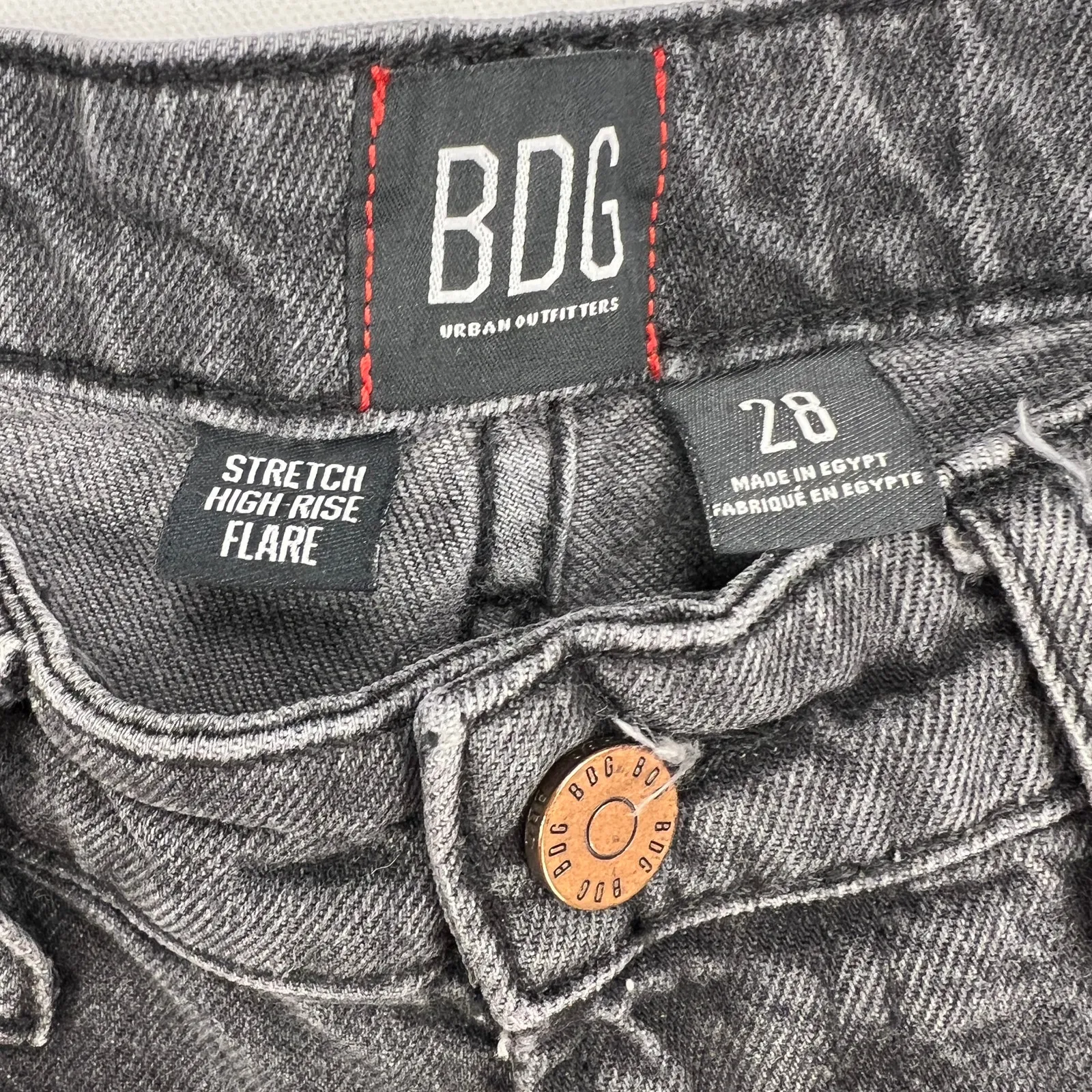 BDG Urban Outfitters Black Stretch High Rise Flare Distressed Jeans Size 28 - Image 5