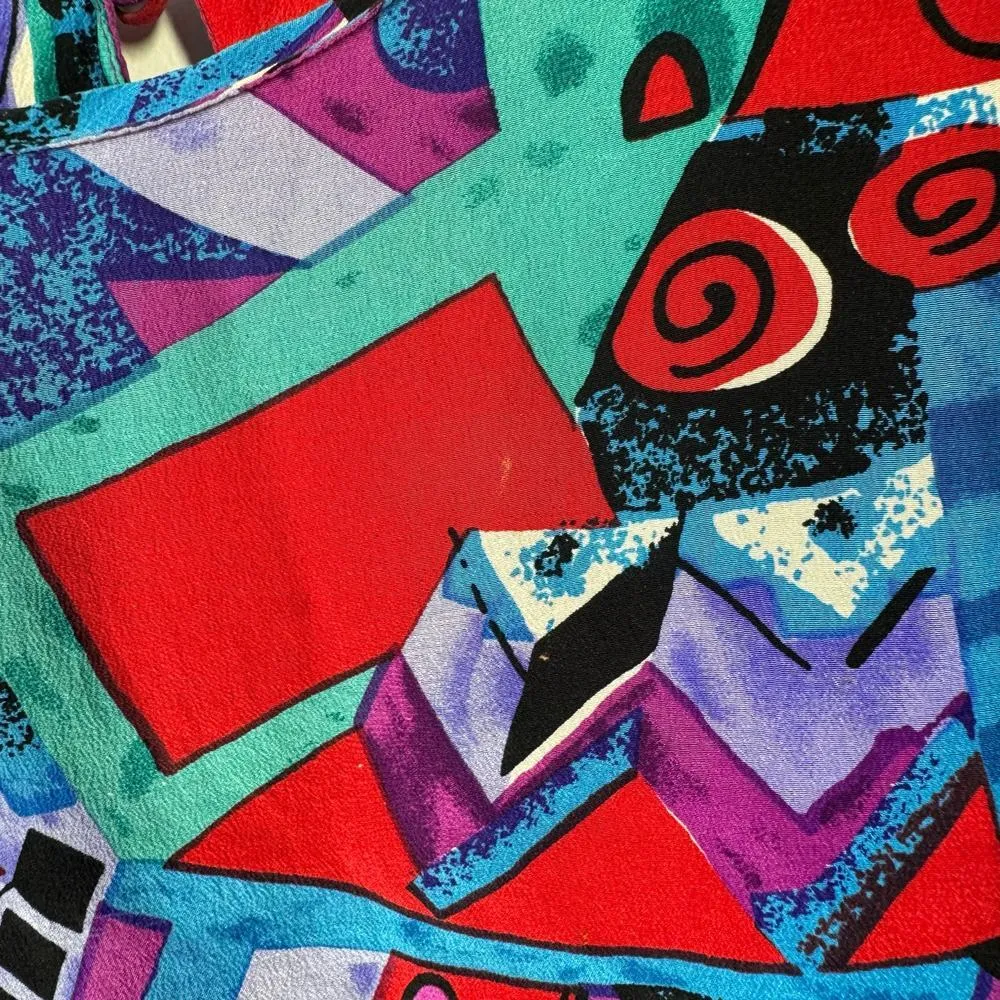 Christie & Jill Top Women L Silk Casual Round Neck Blouse Blue Purple Vintage Size L - Image 6