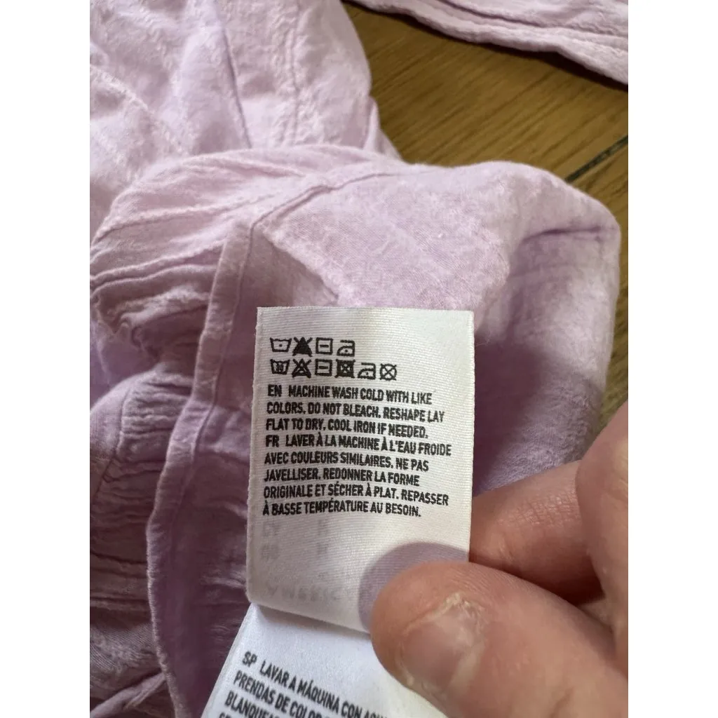 American Eagle Women Sz Medium Blouse Long Sleeve Tie Lightweight V Neck Preppy - Image 10