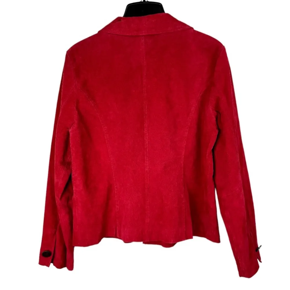 Y2K Red Suede Leather Western Chic Jacket Sz Large Corset Seam Moto - Image 2