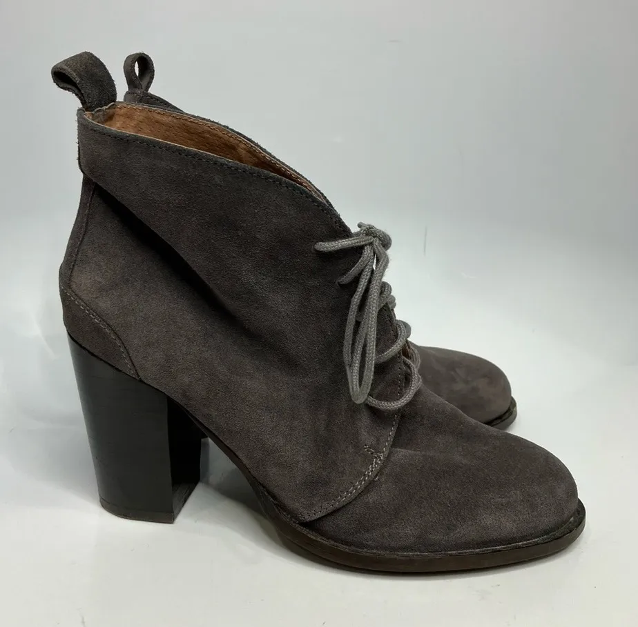 Seychelles‎ Anthropologie Brand gray suede leather heel lace up booties size 9.5 - Image 1