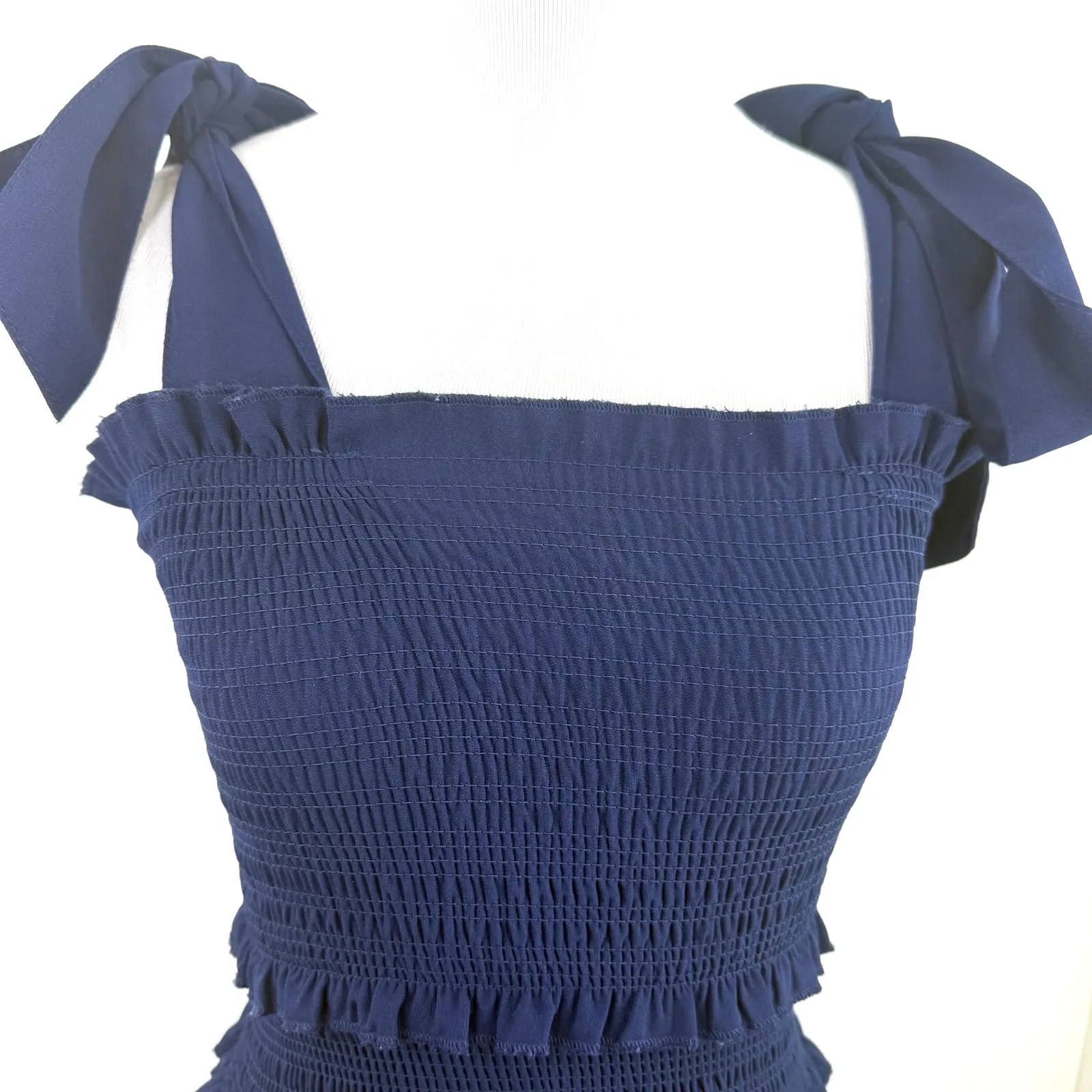 Alter’d State Navy Blue Ruffle Smocked Shoulder Tie Bodycon Dress Size XS - Image 2