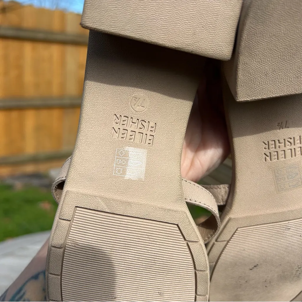 Eileen Fisher Noni Khaki Leather Heeled‎ Strappy Sandals Women's 7.5 - Image 11