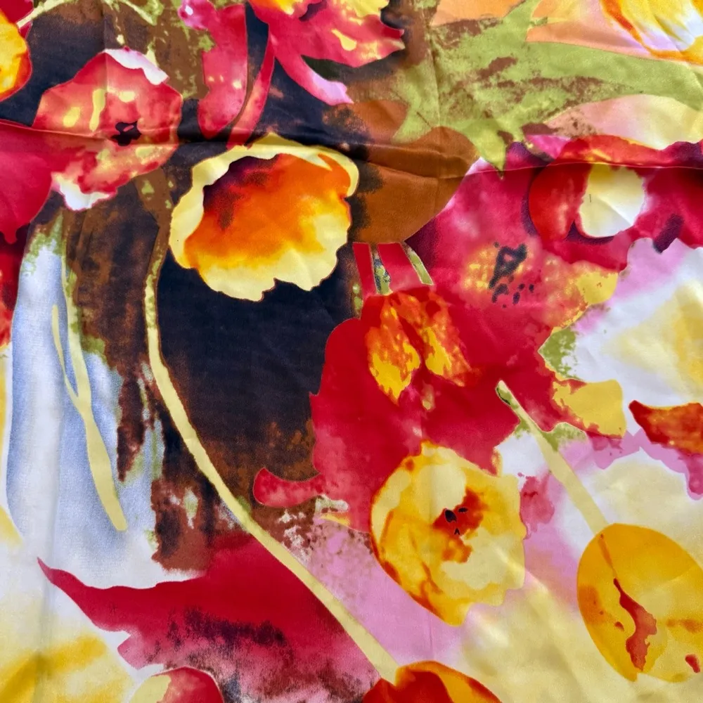 Vintage Angelique L. Paris 100% Silk Rolled Hem Floral Square Scarf 33”X 34” Red - Image 4