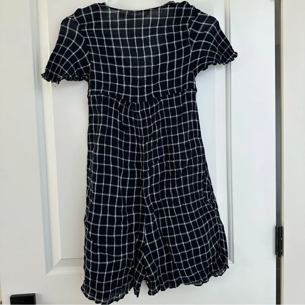 Zara Trafaluc Blue White Button Down Plaid Check Shirt Dress Romper Jumpsuit XS - Image 2