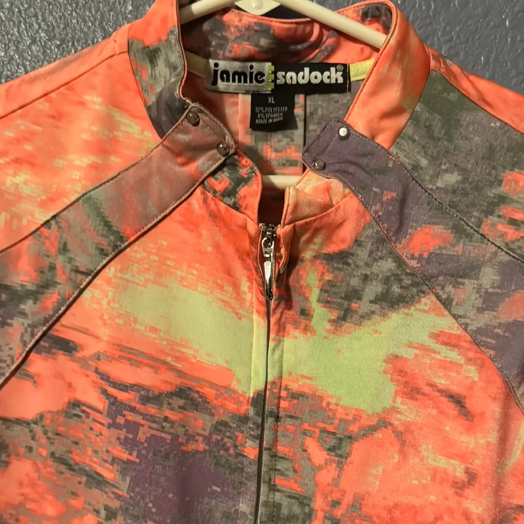 Jamie Sadock Neon Orange and Purple Abstract Shirt Size XL - Image 2