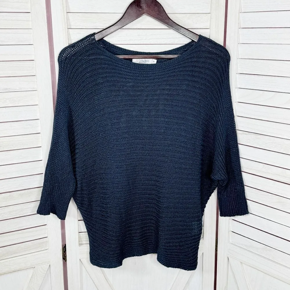 Luisa Ricci Open Weave Boat Neck Sweater Blue Small Dolman Sleeve Mesh Net Blue - Image 7