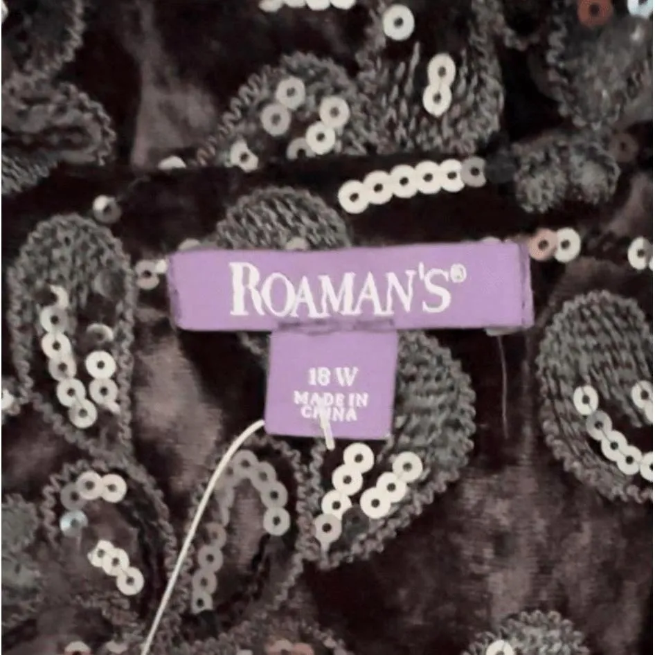 Roaman's Sequin Blazer Black Floral Statement Party Glam Plus Size 18W - Image 6