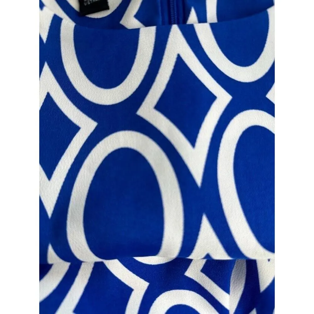 Alyx 60's Style Sheath Dress Size 12 Blue White Sleeveless Knee Length Geometric - Image 7