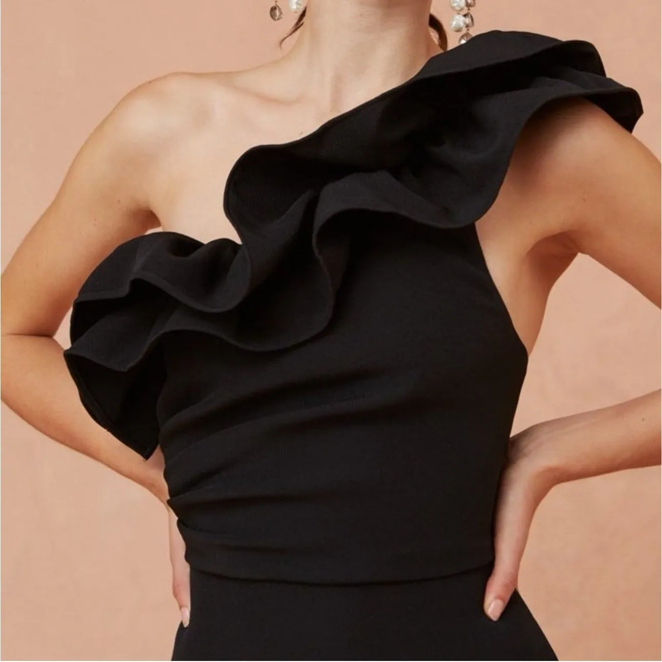 Keepsake the Label LBD One Shoulder Compose Black Ruffle Strap Mini Dress‎ Sz 4 - Image 4