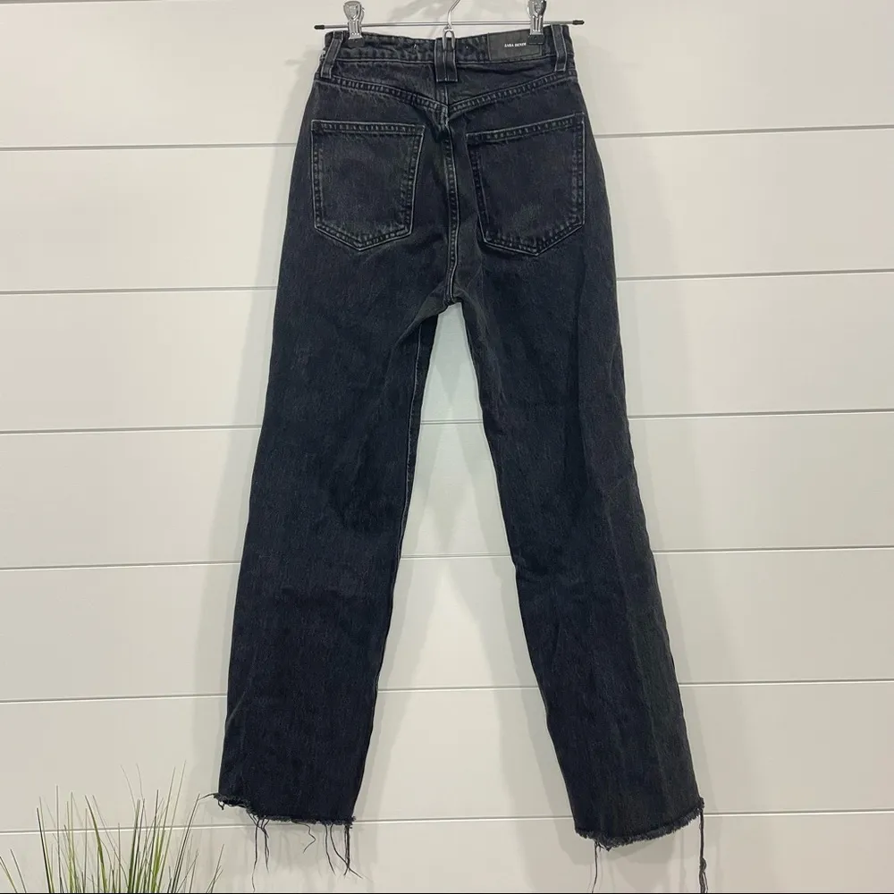 Zara Straight Leg High Waisted Raw Hem Black Jeans 0 - Image 10