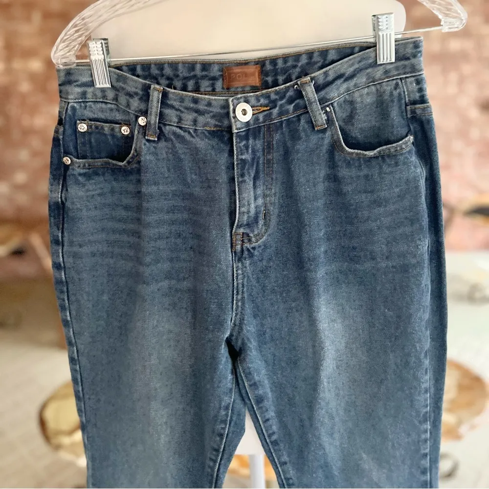 POL Jeans Cropped Flared Raw Split Hem Destructed Ankle Blue S Frayed Whiskered - Image 3